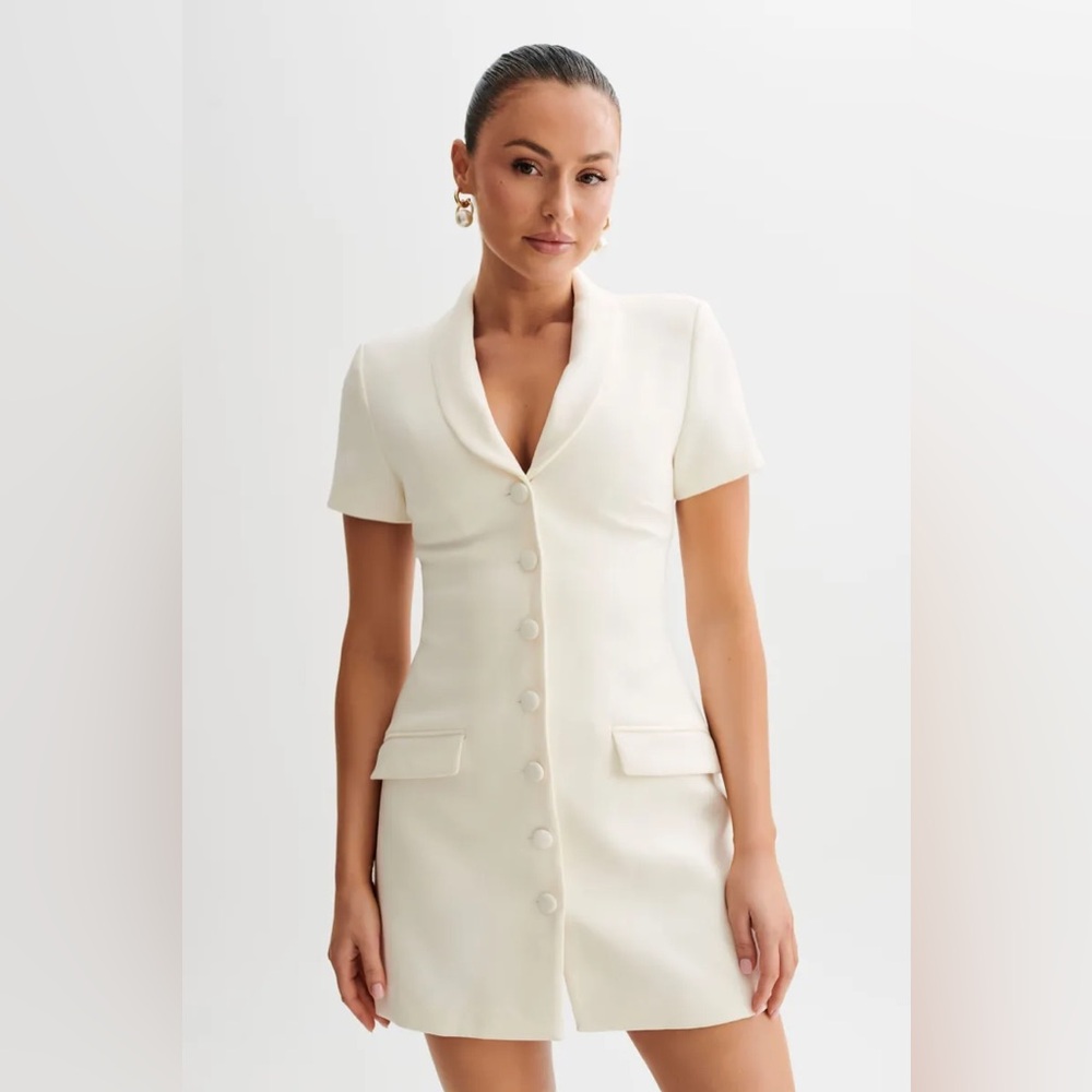 Meshki Paolina Collared Suiting Mini Dress - Ivory Size Small (S) New With Tags